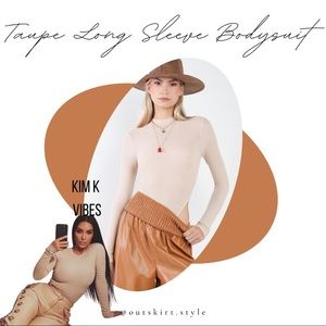 BODYSUIT Taupe Ribbed Knit Long Sleeve